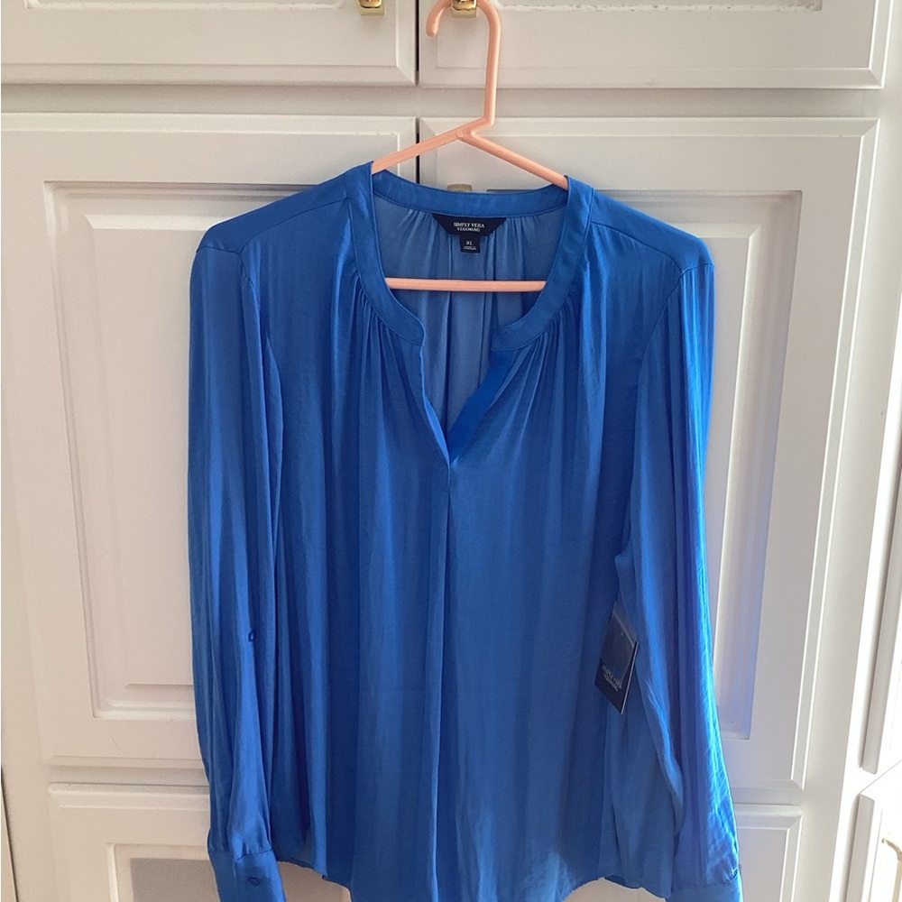 Simply Vera Vera Wang Cobalt Blue Long-Sleeve Split-Neck Blouse